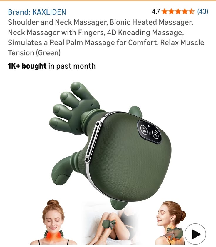 🌿 4D Bionic Heated Neck & Shoulder Massager – Deep Kneading Shiatsu Massage Pillow with Heat Therapy & Ergonomic Palm Design